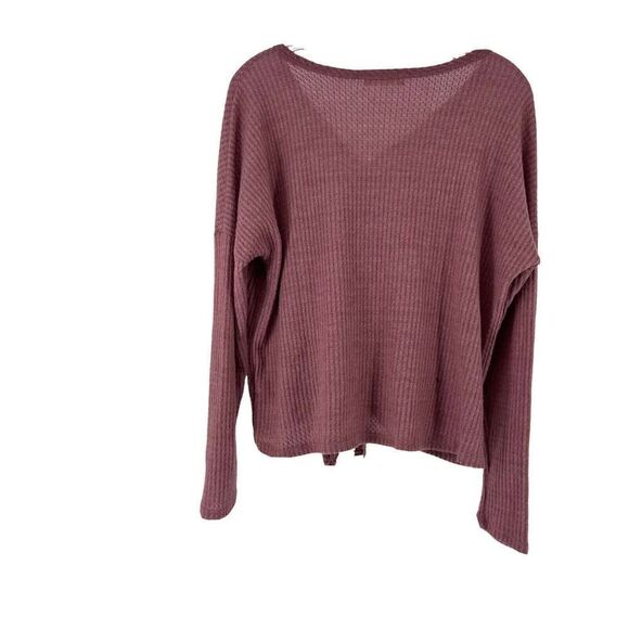 Altard State Top V Neck Long Sleeve Waffle Knit Tie Knot Button Front Size Small - Picture 2 of 9